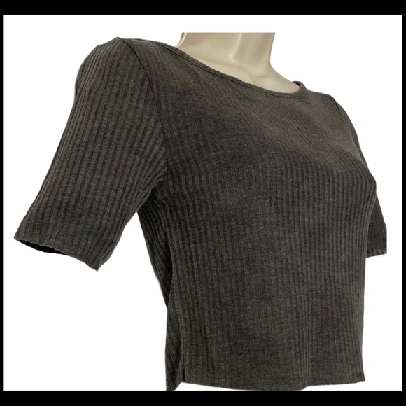 TOPSHOP NWT SLASH RIBBED CROP TEE GREY SZ 6 - Picture 13 of 14